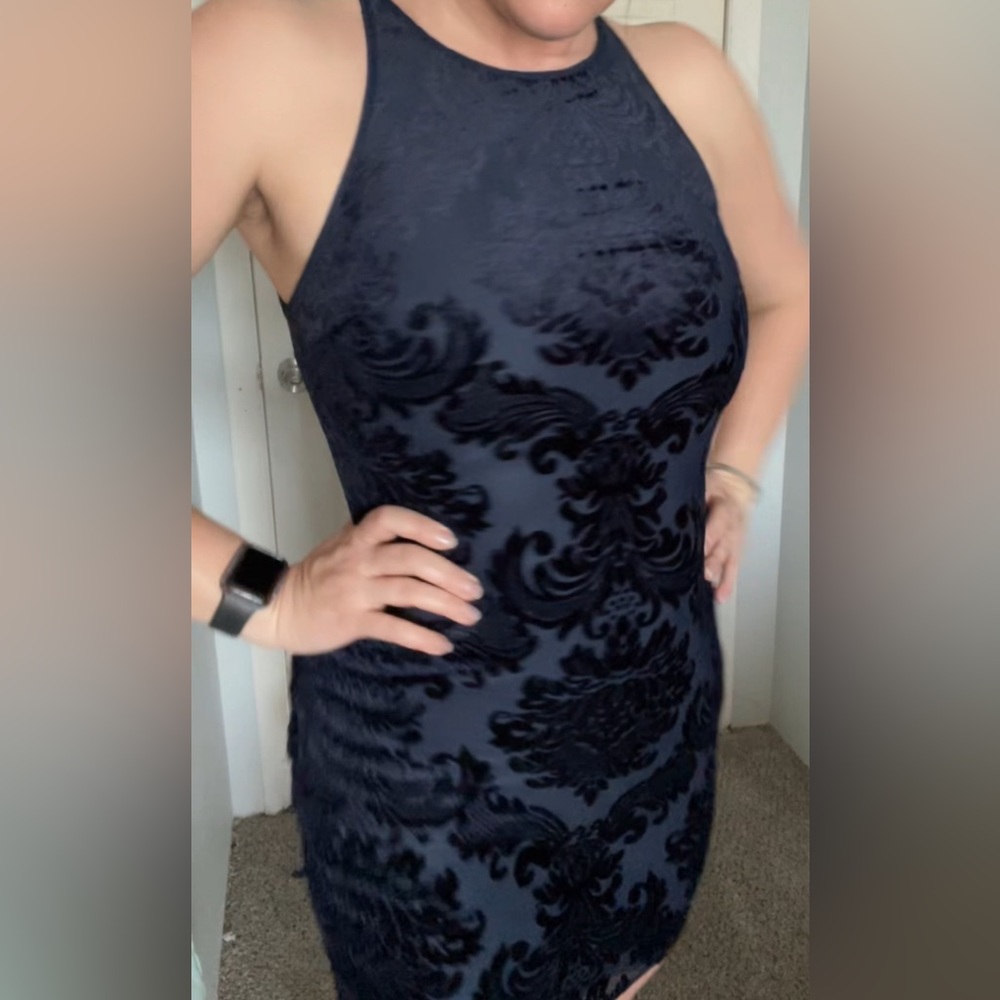 B. Darlin Blue and Black Damask Dress